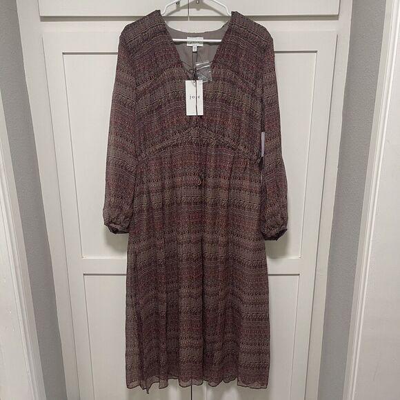 Joie Midi Dress $448 Alquina Silk in Anise Flower Multi Blouson Sleeves 0X NWT - Picture 8 of 11